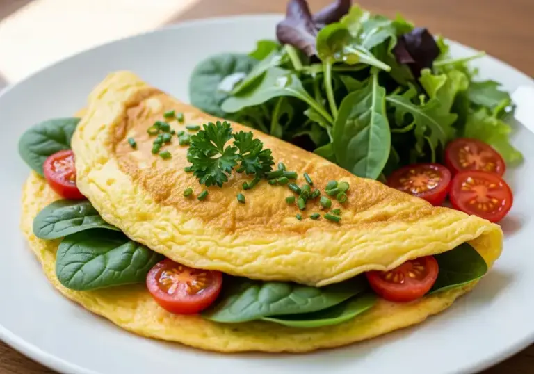 Omelete com espinafre e tomate cereja