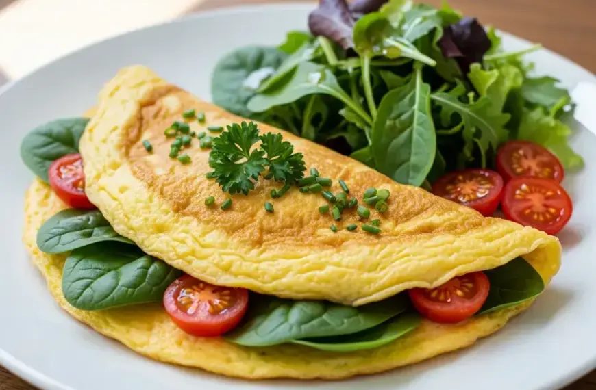 Omelete com espinafre e tomate cereja