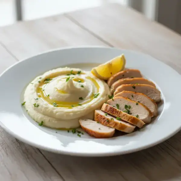 Purê de couve-flor com frango grelhado