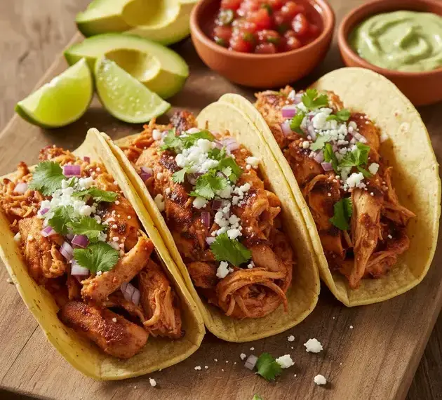 Tacos de frango com pico de gallo