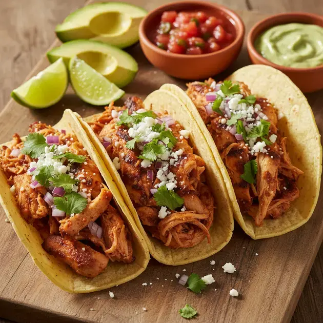 Tacos de frango com pico de gallo