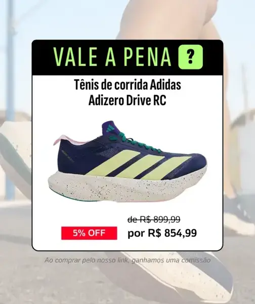 Adidas Adizero Drive RC: leve, com placa de fibra e 5% de desconto